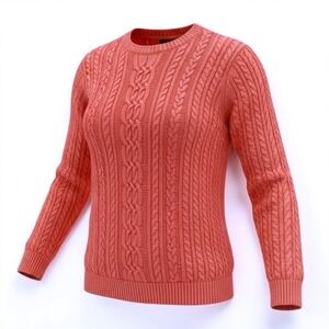Amazon Essentials Women Coral Pink Cable Knit Cotton Crewneck Sweater Large
